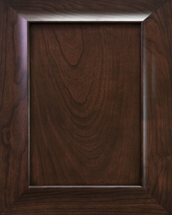 Coastal Flat Panel Door Style with Leather Brown Stain on Cherry Wood