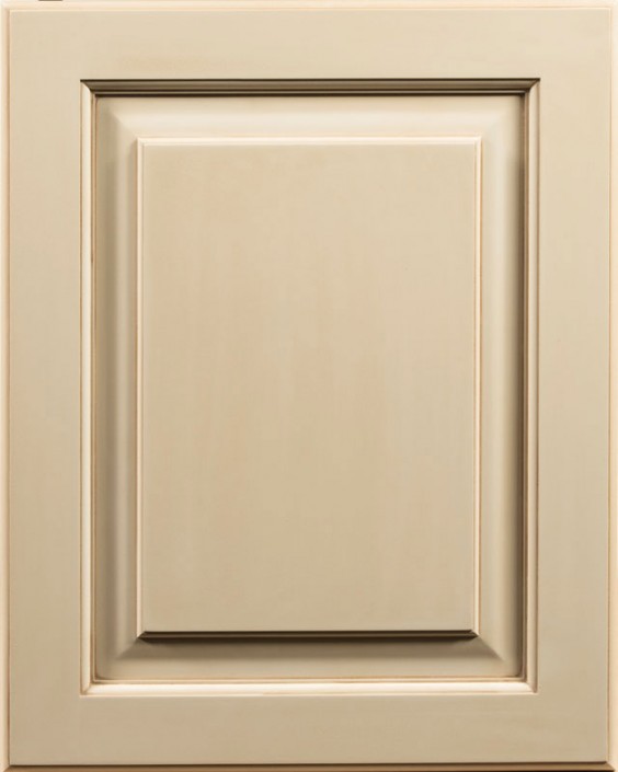 Covina Raised Panel Door Style with Pumice Enamel and Lite Brown Shadow on Maple Wood