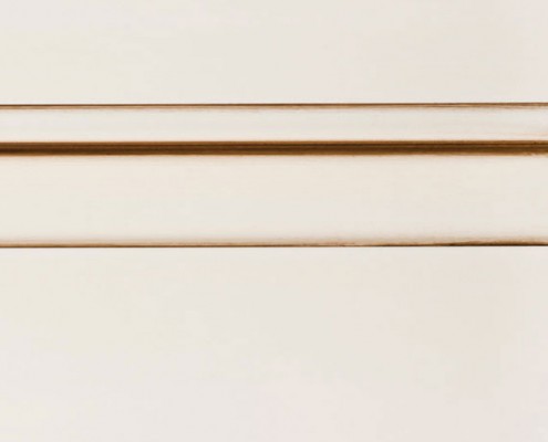 Dover White Enamel with Bold Brown Shadow on Maple Wood