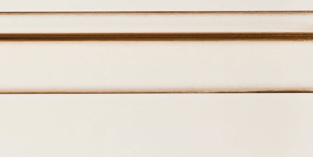 Dover White Enamel with Bold Brown Shadow on Maple Wood